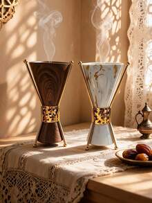 1pc Conical Metal Incense Burner With Delicate Wood Grain Texture. Sleek Minimalist Luxury Design. Builds Tranquil Aromatic Vibes For Home, Office, Yoga Spaces And Parties. Exquisite Craft, Tasteful Gift For All Occasions. - Incense Burner - View 3