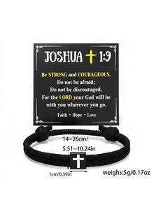 1pc Cross Bracelet For Women Men, Adjustable Braided Rope Cord Wristband, Christian Faith Religious Jewelry, Bible Verse Card, Baptism Birthday Gift - Black - View 4