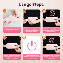Hailicare Portable Menstrual Heating Belt, 5 Heat Levels(45-65℃) & 4 Vibration Massage Modes, 2 Timing Modes, NTC Smart Temperature Control, Type-C Rechargeable Abdomen Heating Pad For Period Cramps Relief, Gift For Women - Pink - View 9