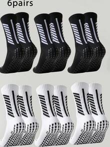 1/3/6 Pairs Men's Silicone Anti-Slip Mid-Calf Socks, Breathable & Sweat-Absorbing Sports Socks For Fitness, Running, Basketball, Football Training - Black and White - View 6