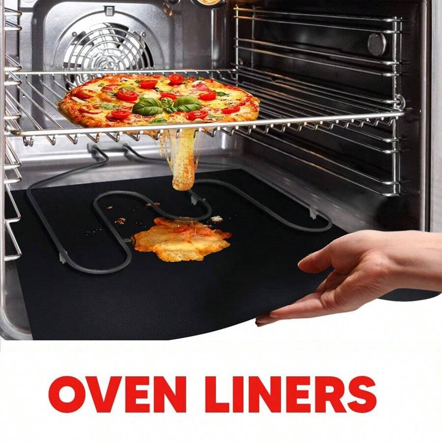 1/2pcs Large Oven Liner Baking Mat, Reusable Easy Clean Multi-Purpose Baking Tool, Customizable Cut-To-Size Baking Sheet Pad Suitable For Baking, Grilling, Oven Lining - Black - View 1