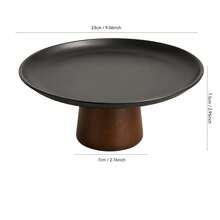 1pc Stainless Steel Cake Stand With Wooden Base, Dessert Display Plate, Multi-Functional Fruit Tray, Suitable For Table Decoration, Home And Kitchen Dining Platter, Ramadan Use - Black - View 11