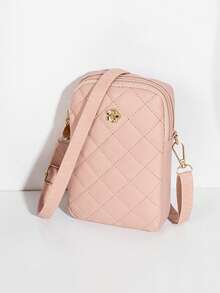 1pc Women's Vintage Rhombus Camellia Decor Phone Crossbody Bag, Minimalist Vertical Embroidered Mini Handbag For Daily Outings - M1937 - View 6