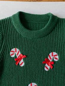 Sweater Rajut Lengan Panjang Leher Bulat Bordir Lucu untuk Hadiah Natal Anak Perempuan, Cocok untuk Natal, Sehari-hari, Pesta, Musim Semi, Musim Gugur, Musim Dingin - Hijau - View 5