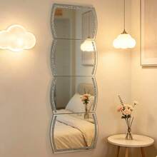 4pcs Acrylic Moroccan Style Rhinestone Bathroom Decorative Mirror, Bathroom Mirror, Makeup Mirror, Modular Mirror Wall Sticker, Suitable For All Rooms And Hallway Decoration Bathroom Mirror - Silver - View 13