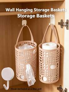 Hanging Storage Basket, Punch-Free Wall Organizer, Foldable Hollow Storage Bag,Punch-Free Hanging Hollow Storage Basket, Foldable Wall Mount Organizer For Kitchen Bathroom - Multicolor - View 2