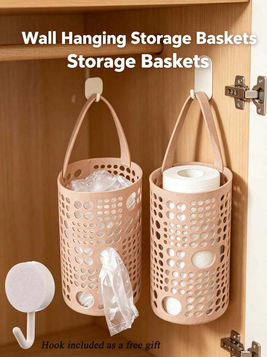 Hanging Storage Basket, Punch-Free Wall Organizer, Foldable Hollow Storage Bag,Punch-Free Hanging Hollow Storage Basket, Foldable Wall Mount Organizer For Kitchen Bathroom
