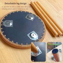 1pc Round Nordic Style Rattan Woven Shell Coffee Table, Handmade Sofa Side Table, Elegant High-End Coffee Table, Balcony Small Table, Welcome Table, Premium Gift For New Homeowners, Available In 2 Sizes - Multicolor - View 9
