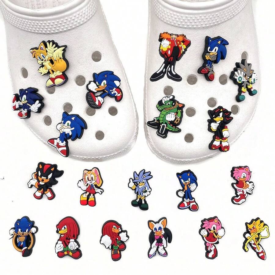 Hasbro Panini 20pcs/1set Sonic The Hedgehog Croc Shoe Charms, Game Character Soft PVC Shoe Decorations, Suitable For Clogs And Sandals - Multi-color - View 1