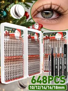 540/648pcs Natural Brown/Black False Eyelashes Can Create A Fluffy Anime Eye Makeup Effect. DIY Large Capacity Three Sided Eyelash Cluster, Made Of Soft Material. Single Cluster False Eyelash Set, With Glue And Sealing Tools, Suitable For Christmas. - Multicolor - View 3