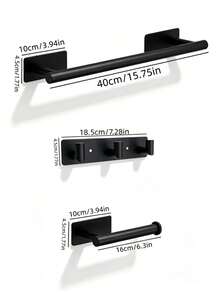 Bộ 3 món lưu trữ phòng tắm tối giản treo tường, lắp đặt không cần khoan, thanh treo khăn inox, giá đỡ giấy vệ sinh, móc treo quần áo đa năng - Nhiều màu - Xem 4
