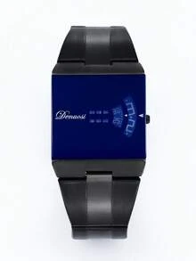 1 Men's Cool, Handsome, Personalized, Large Color Changing Glass Dial, Niche And Versatile Steel Strap Waterproof Quartz Watch - Black - View 11