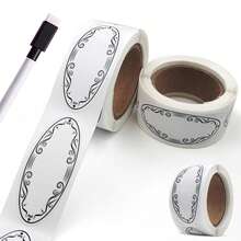 150/300/600pcs+ Pen [Roll Oval/Square] White Writable Label Stickers, Want Your Kitchen Storage To Look Great? Oval Label Stickers In One Roll Can Do It! Comes With Decorative Border, Gives A Sophisticated Look When Applied, Waterproof, Oil-Proof And Freezer-. Food Classification Stickers, Freezer Labels, Tear-Resistant And Durable, Comes With Decorative Border, 150/600pcs+ Pen Set Optional. Durable Paper Material, Compatible With Marker Pens And Fountain Pens, Food Packaging Tape & Stickers & Labels. Kitchen Storage And Organization. Convenient And Practical - Multicolor - View 5