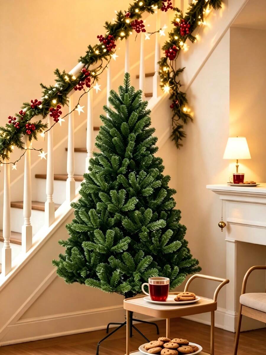 Artificial Christmas Tree, Easy Assembly & Dense Pine Needles, Foldable Metal Stand, Green Xmas Tree For Home, Shop Window Holiday Decor, Ideal For Family & Party Decor Enthusiasts, Only Christmas Tree, Accessories Not Included - Multiple Specifications - View 1