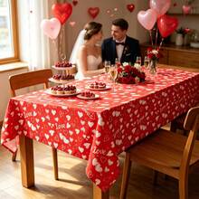 1pc Valentine's Day Red Hand-Painted Heart Tablecloth, Rectangular Disposable Table Cover, Suitable For Romantic Party Decoration, Wedding, Anniversary And Valentine's Day Party Setup - Multiple Styles - View 4