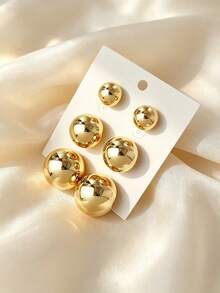3pcs/Set Fashion Elegant Gold Spherical Earrings In Large, Medium, Small Sizes, Suitable For Women - Gold - View 1