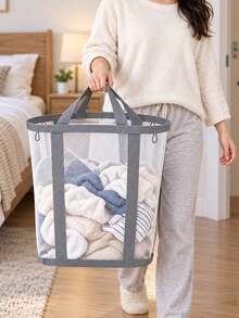 Extra Large Foldable Mesh Laundry Basket With Handle- Robust Laundry Bags, Portable Storage Bag, Garment Bag, Hook, Suitable For Clothing Storage, Home, Travel And Laundry Room, Bedroom And Bathroom, Camping Use. Space-Saving, Rectangular Design | Laundry Basket, Laundry Bin, Back To School, Christmas, Halloween Gift - Multicolor - View 3
