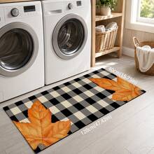 1pc Autumn Pumpkin Maple Leaf Black & White Plaid Kitchen Home Decor Floor Mat, Non-Slip Absorbent Long Runner Rug, Thanksgiving Country Style Bathroom Laundry Room Door Mat Set - Multicolor - View 14