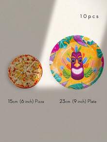 20 Piece Set, Cutlery, Hawaiian Mask Themed Paper Tray, 7-Inch Paper Tray, 9-Inch Paper Tray, Paper Cup, Napkin, Party Tray, Suitable For Various Holiday Decorations, Receptions, Parties, Picnics, Camping, And Baking. - Multicolor - View 8