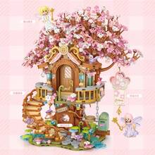Cherry Blossom Tree House Building Block Gift, High Difficulty Assembly Building Bricks, DIY Construction Block Model, Creative Collectible Decor For Desktop Display, Holiday & Birthday Present - Multicolor - View 6