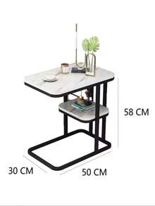 NEW 1 Piece Of Light, Luxurious, Double-Layer C-Shaped Side Table, Imitating A Marble Pattern, Suitable For A Side Table By The Sofa In The Living Room And A Small Coffee Table - Multicolor - View 11