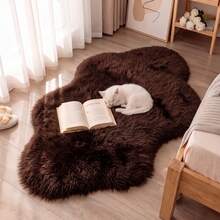 1pc Washable Non-Slip Deep Coffee Color Asymmetrical Cloud Shaped Faux Long Pile Rug, Natural Asymmetrical Cloud Contour, Soft Solid Color Texture Minimalist Aesthetic, High-End Style, Suitable For Living Room Sofa Area, Bedroom Bedside, Leisure Chair Side, Baby Room, Bay Window Side, Stable Fabric Resistant To Shifting, Winter Home Essential, Autumn Hot Item, Christmas Gift Choice, Rugs, Carpet, Rugs Living Room, Rugs For Bedroom, Bedroom Rug, Rug For Bedroom, Carpet Living Room, Carpet For Bedroom, Hallway Runner, Washable Rug, - Coffee Brown - View 3