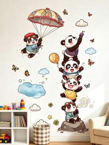 Cute Parachute Panda Height Measurement Wall Sticker Children Growth Record Decal Bedroom Early Education Decoration Self-Adhesive Paper - Multicolor - View 3