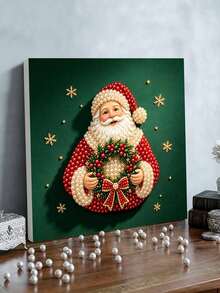 Handmade Pearl Painting Set With Frame, Santa Claus Holding Garland Design, Full Set Of Hand Tools, Drill Pen, Rubber Plate, Latest Frame Art, Christmas Gift. - A - View 5