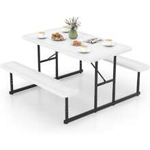 Picnic Table, Rectangular HDPE Outdoor Table Bench Set - Green - View 6