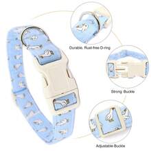 Light Blue & White Goose Print Dog Collar, Puppy Collar Pet Collar With Quick Release Buckle, Adjustable Comfortable Dog Collar For Female, Male, Small, Medium And Large Dogs, Perfect Gift For Your Furry Friend - Blue - View 3