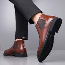 Men's Snake Skin Faux Leather Chelsea Boots Square Toe Elastic Side Ankle Boots Low Chunky Heel Casual Autumn/Winter Dress Shoes - Brown - View 8