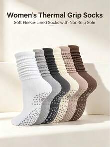 1/3 Pairs Solid Color Thickened Warm Comfortable Women's Over-The-Knee Socks, Slouch Socks, Thermal Terry Cloth Socks, Mid-Calf Socks, Knee-High Socks, Calf Socks, Long Socks, Ruched Over-The-Knee Socks, Indoor Yoga Socks, Solid Color Sports Pilates Floor Socks, Suitable For Autumn/Winter Wear - Multicolor - View 2