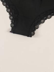 Women's Halloween Black Sexy Lace Trim Letter Print Pattern Comfortable Elastic Breathable Thin Triangle Panties - Black - View 4