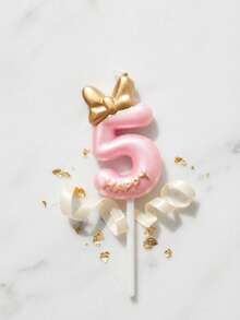 Pink 3D Gold Bow Birthday Number Candle, Autumn Decor, Souvenir, Camping, Kitchen, Christmas, Party Gift, Cookware, Home Decor & Accessories, Party Decoration & Supplies - View 1