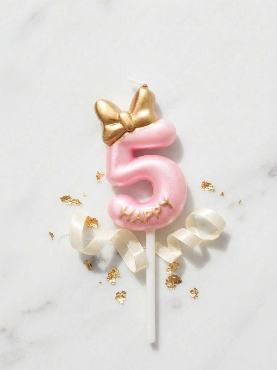Pink 3D Gold Bow Birthday Number Candle, Autumn Decor, Souvenir, Camping, Kitchen, Christmas, Party Gift, Cookware, Home Decor & Accessories, Party Decoration & Supplies - View 1