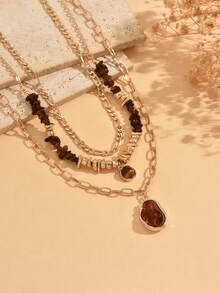 3pcs/Set Vintage Casual Irregular CCB Beaded Necklace With Baroque Pendant, Fashionable Versatile Women's Neck Jewelry Suitable For Daily Commute, Shopping, Dating And Party Wear, Random Size Of Beads - Multicolor - View 3