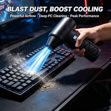 SULVGO 2*1300mAh Powerful Turbo Fan With Smart Display – 120000 RPM, 4 Speed Levels, Includes 5 Nozzles & High-Capacity Battery; Ideal Portable Cleaning Tool For Computers, Keyboards, Cars, And Outdoor Spaces; Perfect Holiday Gift - Handheld - View 7