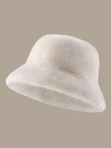 Women's Autumn/Winter Plush Bucket Hat, New Fluffy Fashionable Solid Color Warm Hat, Versatile Casual Windproof Polyester Material, Suitable For Autumn Outfits - Multicolor - View 4