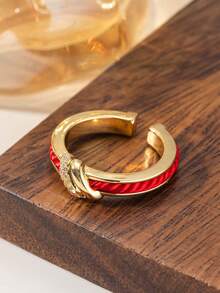 1PC Exquisite Festive Red String Cubic Zirconia Open Ring, Suitable For Women's Daily, Holiday, Party, Gift. - Gold - View 6