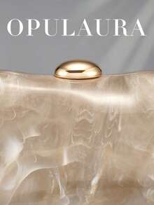 OpulAura 1件金色歐美風女士壓克力晚宴手拿包，不對稱方盒設計搭配對比色搭扣，適合派對、宴會/婚禮、情人節場合 - 杏色 - 查看 7