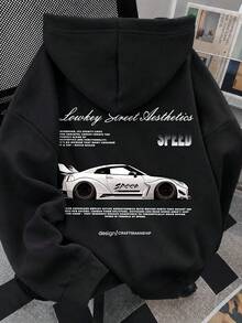 ZZG Women's Racing Letter Print Street Fashion Korean Style Commute Comfortable Y2K Black Plus Size Sweatshirt, Autumn/Winter - Black - View 1