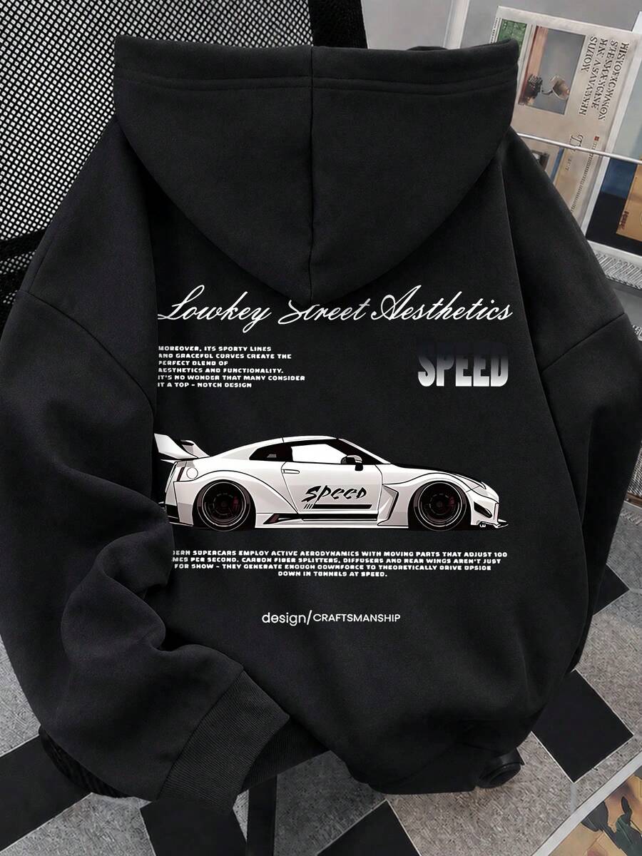ZZG Women's Racing Letter Print Street Fashion Korean Style Commute Comfortable Y2K Black Plus Size Sweatshirt, Autumn/Winter - Black - View 1