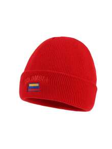 1pc Women's Letter Colombia Flag Embroidered Knit Beanie Hat, Brimless Cap Suitable For Autumn/Winter Warmth, Daily Outfits - A - View 12