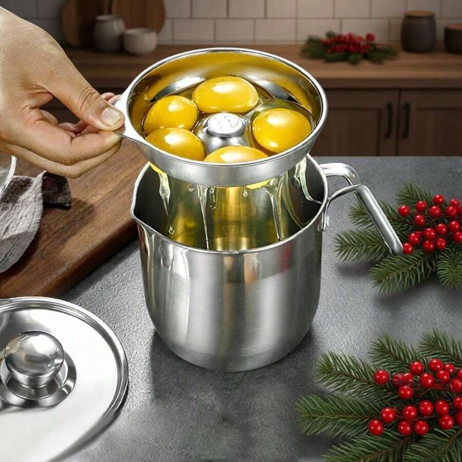 LAISONWARE 1Set Premium 18/8 Stainless Steel Egg Separator With Collection Bowl - Easy Yolk & White Divider, Baking Tool For Christmas Baking & Holiday Pastry Prep