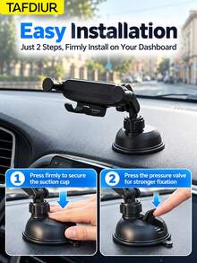 TAFDIUR 1pc ABS Material Black Mirror/Textured Surface Suction Cup Multifunctional Adjustable Angle Gravity Phone Car Mount, Suction Cup Installation, Stable And Shake-Free, Easy To Install, Suitable For Most Car Models, Applicable For Driver Navigation/Music/Phone Calls And Other Scenarios - A86 - View 6