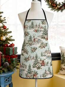 1pc Christmas Forest Deer Pattern Apron, Large Size High Quality Decorative Apron, Suitable For Kitchen And Dining Table, Create Warm Holiday Atmosphere, Perfect Christmas Party Decoration, Holiday Essential - Multicolor 3 - View 5