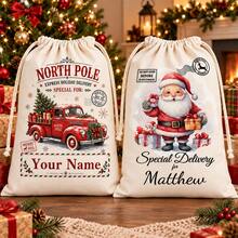 Custom Christmas Drawstring Gift Bag, Personalized Santa Holiday Storage Pouch, Customized North Pole Party Decor Sack, Customizable Name Xmas Present Holder, Christmas Tree Decoration, Winter Holiday Gift Packaging, Family Celebration Supplies - Style D - View 6
