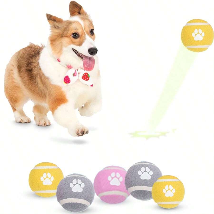 Dog Toy Tennis Elastic Ball, Footprint Pattern, Suitable For Replenishing And Launching Tennis Launchers, Interactive Pet Training Toy, Suitable For Large And Medium-Sized Dogs To Play With (Excluding Launchers) - Multicolor - View 1