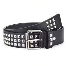 1pc Men's Solid Color Punk Belt With Sequins, Rivet Sequin Rock Fashion Belt For Men And Women - Black - View 7
