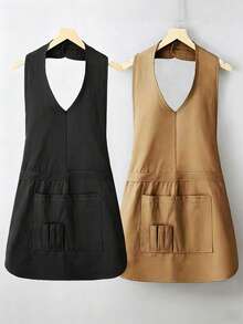 Fashionable Halter Neck Button Apron Sleeveless Kitchen Home Cooking Waist Tie, Suitable For Catering Nail Salon Beauty Parlor Adult Workwear - Multicolor - View 8